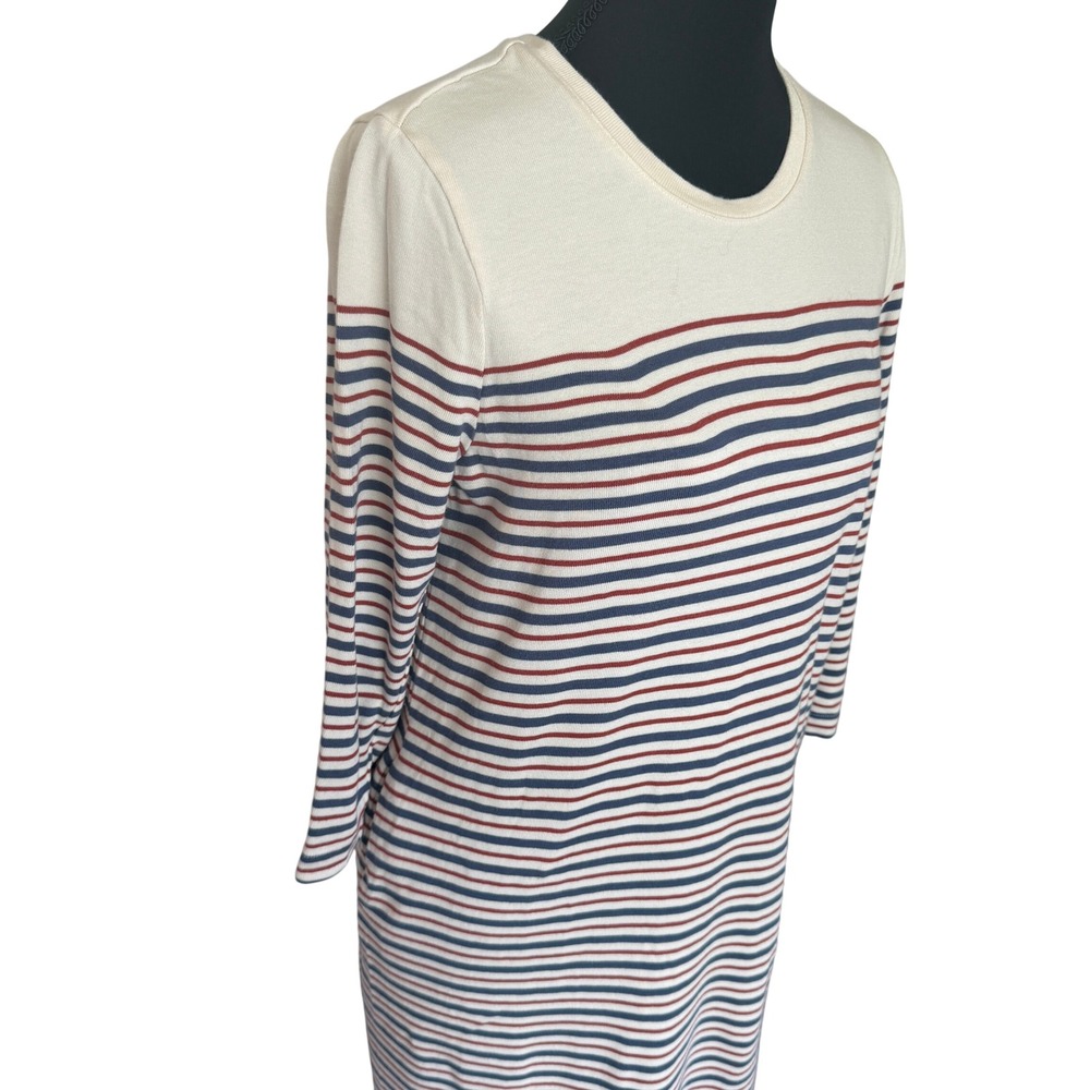 Marine Layer Striped Knit Tee Dress Cream Navy Red Cotton‎ Modal Coastal Preppy